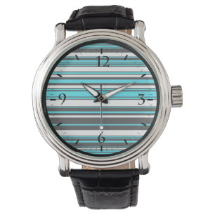 Montre Jolies rayures noires blanches aqua