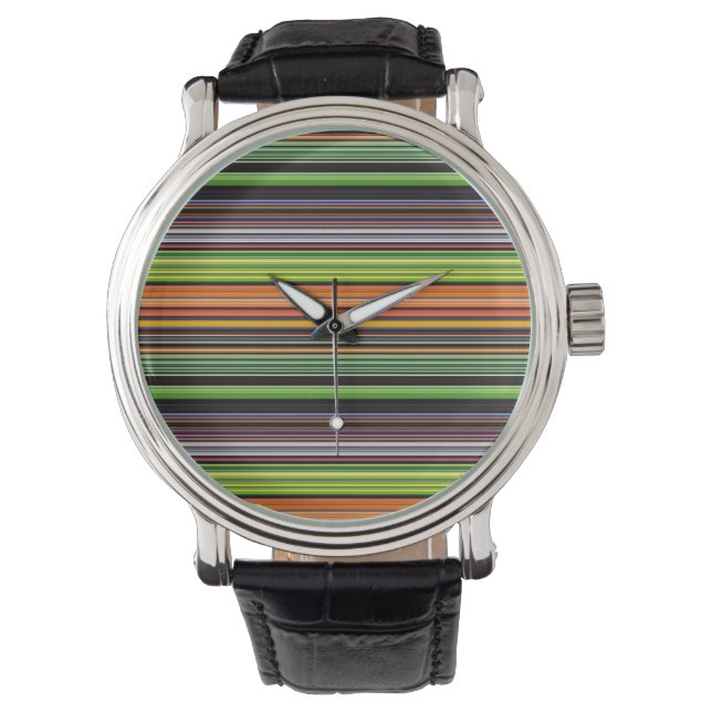 Montre Jolies rayures noires colorées (devant)