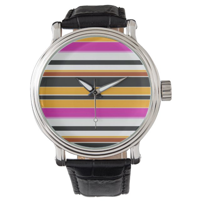 Montre Jolies rayures noires orange (devant)