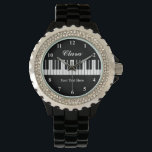 Montre Jolies touches de piano noir et blanc regardent le<br><div class="desc">De jolies touches de piano noir et blanc attendent les femmes. Personnalisez avec nom,  monogramme,  citation drôle ou slogan. Couleur arrière - plan personnalisée. Idées cadeaux d'anniversaire uniques pour piano,  pianiste,  professeur de musique classique,  musicien,  instructeur,  producteur,  artiste,  femme,  maman,  etc. Montre femme classe avec bracelet moderne.</div>
