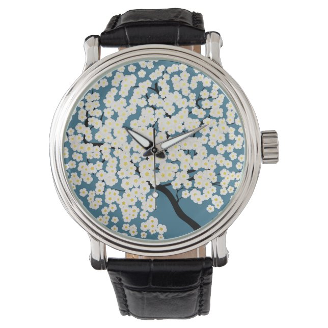 Montre Jolis Fleurs Blanches Fleurissent Arbre Art (devant)