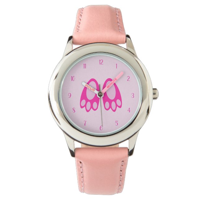 Montre Jolis pieds de lapin fille bébé rose Pâques (devant)