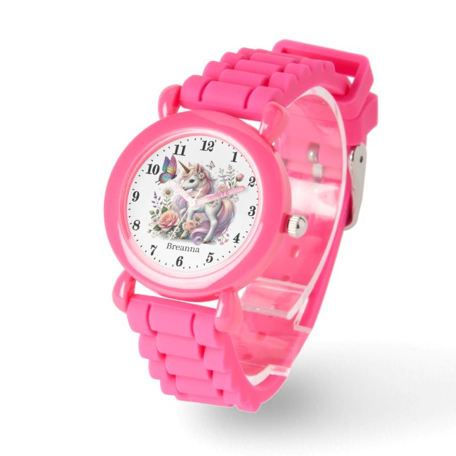 Montre Jote filles imaginaire licorne ajouter nom (Angle)
