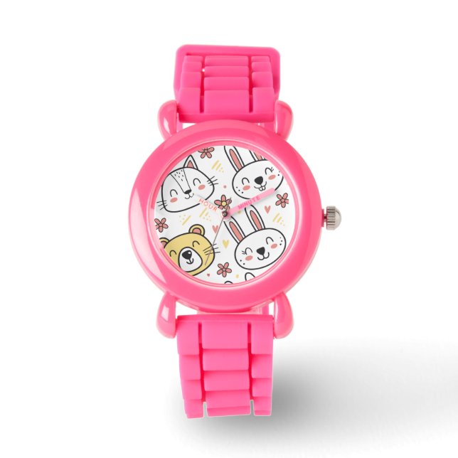 Montre Jouer Motif sans couture avec de mignons animaux d (Recto)