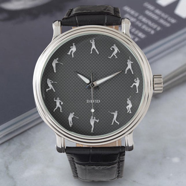 Montre Joueur de baseball en argent brillant en métal (Créateur téléchargé)