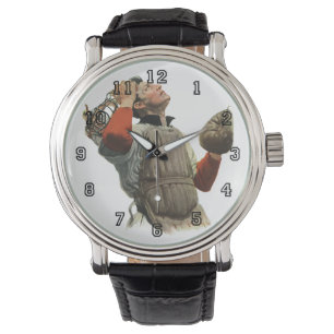 Montre Joueur de baseball sportif vintage, le receveur re