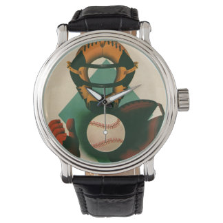 Montre Joueur de baseball vintage, Catcher avec Mitt