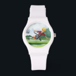 Montre Joueur de football à la balle par Jay Throckmorton<br><div class="desc">Un ballon de football est suspendu dans l'air, en attendant le coup de pied vicieux que le joueur est en train de livrer. Peut-il plier comme Beckham ? Un joli morceau à accrocher sur votre mur ou à offrir en cadeau aux amateurs de football de votre vie!</div>