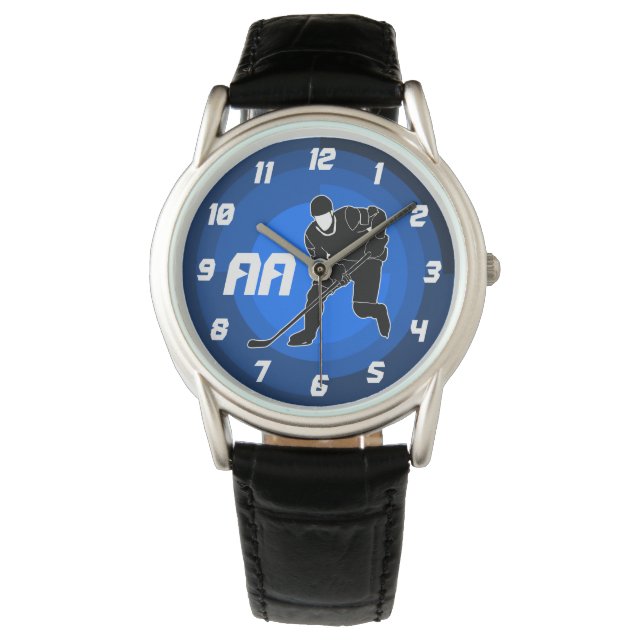 Montre Joueur de hockey bleu Silhouette (devant)