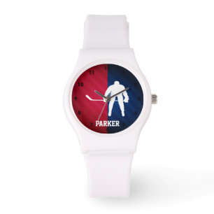 Montre Joueur de hockey ; rouge, blanc et bleu