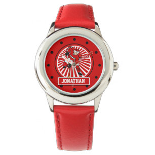 Montre Joueur de hockey sur glace personnalisé rouge
