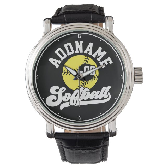 Montre Joueur de softball personnalisé AJOUTER LE NOM Équ (devant)