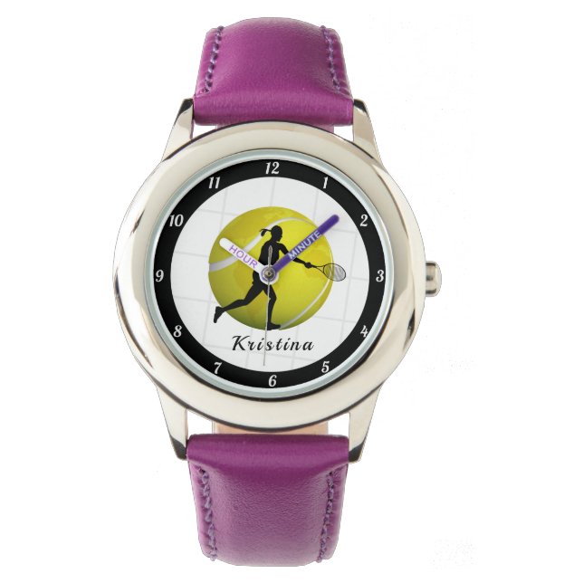 Montre Joueur féminin de tennis Silhouette Girls Nom de b (devant)