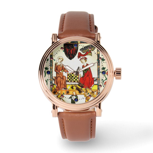 MONTRE JOUEURS D'ÉCHECS MÉDIÉVAUX EN COUR (Recto)