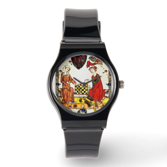 MONTRE JOUEURS D'ÉCHECS MÉDIÉVAUX EN COUR (Recto)