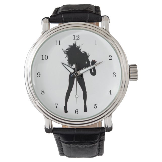 Montre Joueuse Saxophone Girl Jazz Music Watch Cadeau (devant)