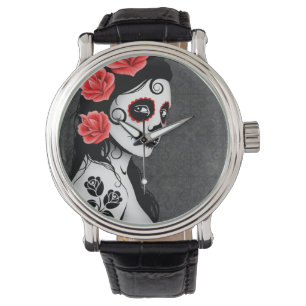 Montre Jour de la fille morte de crâne de sucre - gris