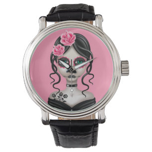 Montre Jour triste de la fille morte sur le rose