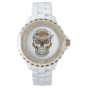 Montre Journée Rose du crâne de sucre mexicain des mort