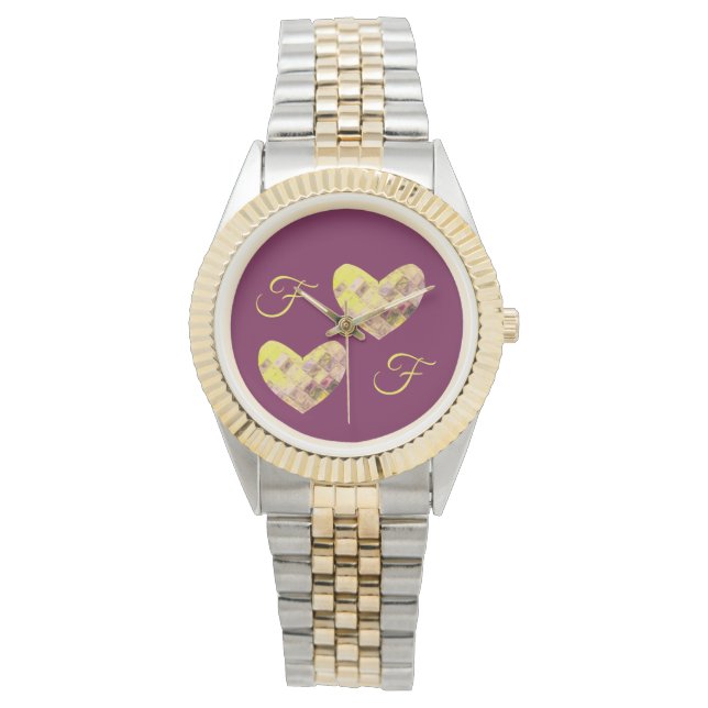 Montre Joyau moderne Gem Pixel Plum jaune Monogramme Coeu (devant)