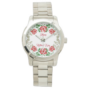 Montre Joyeuse Fête des mères Roses rouges Flore Vert mig
