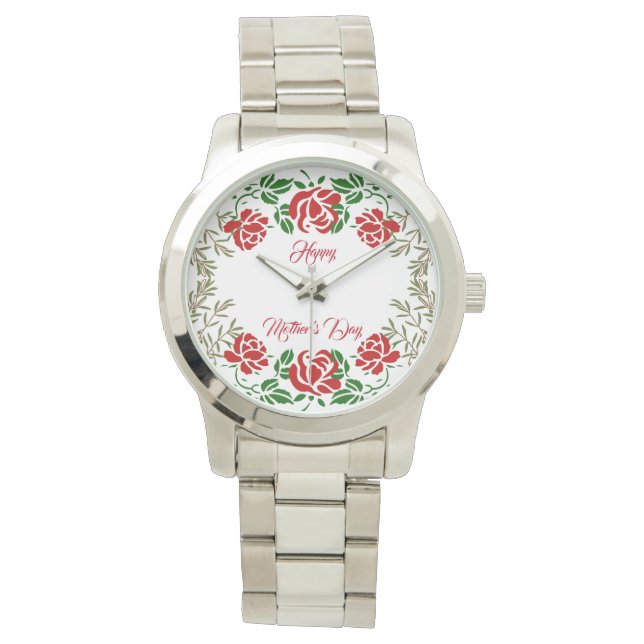 Montre Joyeuse Fête des mères Roses rouges Flore Vert mig (devant)