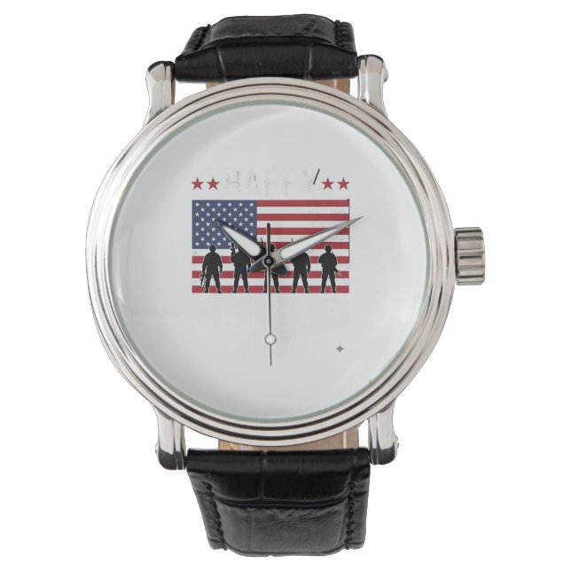 Montre Joyeuse fête des vétérans Drapeau Silhouette Vecto (devant)