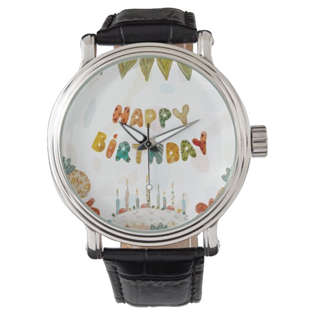 Montre Joyeuse fleur de gâteau d'anniversaire mignon colo (devant)