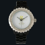 Montre Joyeux 15e anniversaire jaune ajouter nom monogram<br><div class="desc">belle conception</div>
