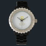Montre Joyeux 15e anniversaire jaune ajouter nom monogram<br><div class="desc">belle conception</div>