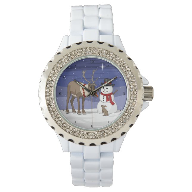 Montre Joyeux bonhomme de neige de Noël & mignon renne (devant)
