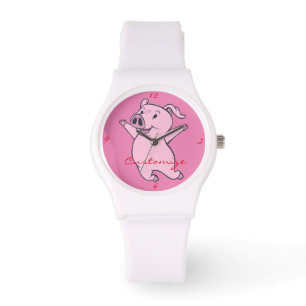 Montre Joyeux cochon rose sautillant Thunder_Cove