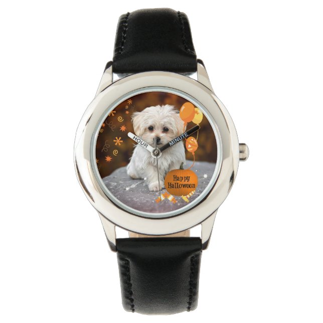 Montre Joyeux Halloween de chiot maltais (devant)