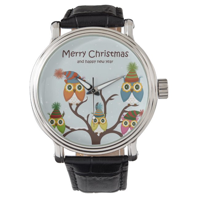 Montre Joyeux hibou de Noël sur l'arbre (devant)