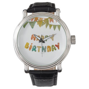 Montre Joyeux message d'anniversaire drapeaux mignon colo