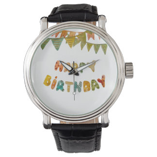 Montre Joyeux message d'anniversaire drapeaux mignon colo