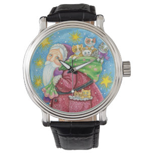 Montre Joyeux Noël, le Père Noël avec des chatons et des