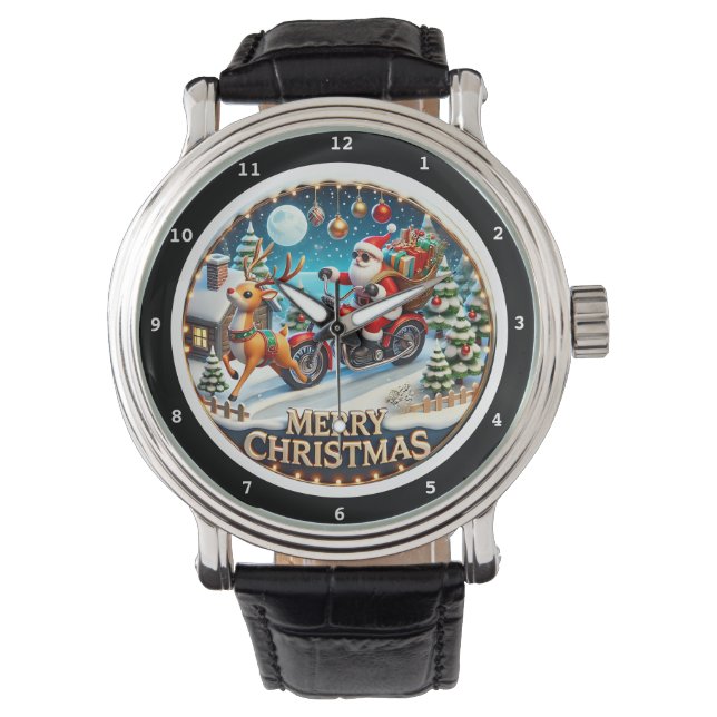 Montre Joyeux Noël Père Noël à moto  (devant)