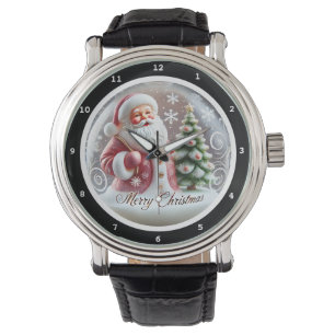 Montre Joyeux Noël Père Noël et flocons de neige 