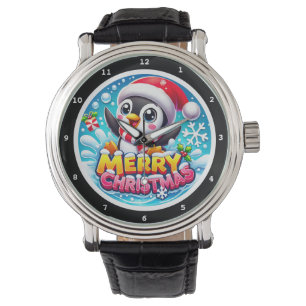 Montre Joyeux Noël Pingouin éclaboussures d'eau