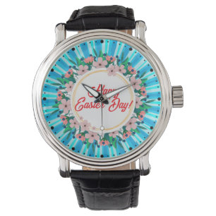Montre Joyeux Pâques Avec Cadre Floral-23046