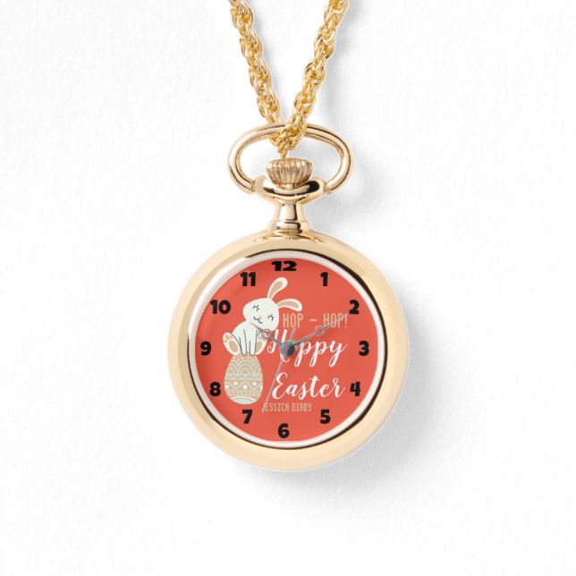 Montre Joyeux Pâques, lapin de Pâques simple jolie famill (Recto)