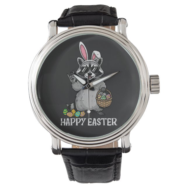 Montre Joyeux Pâques Raton laveur Lapin (devant)