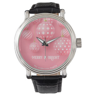 Montre Joyeux rose et brillant Hommes en cuir noir Vintag