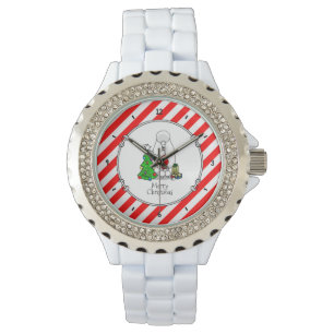 Montre Joyeux sapin de Noël 2 caniche (blanc) chien migno