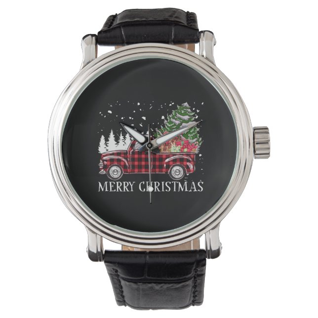 Montre Joyeux sapin de Noël Buffalo Chariot rouge plaqué (devant)