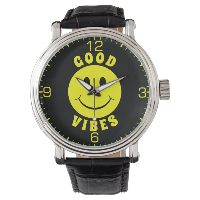 Montre Joyeux visage jaune Good Vibes noir (devant)