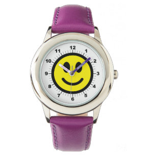 Montre Joyeux visage Violet bracelet en cuir pour enfant
