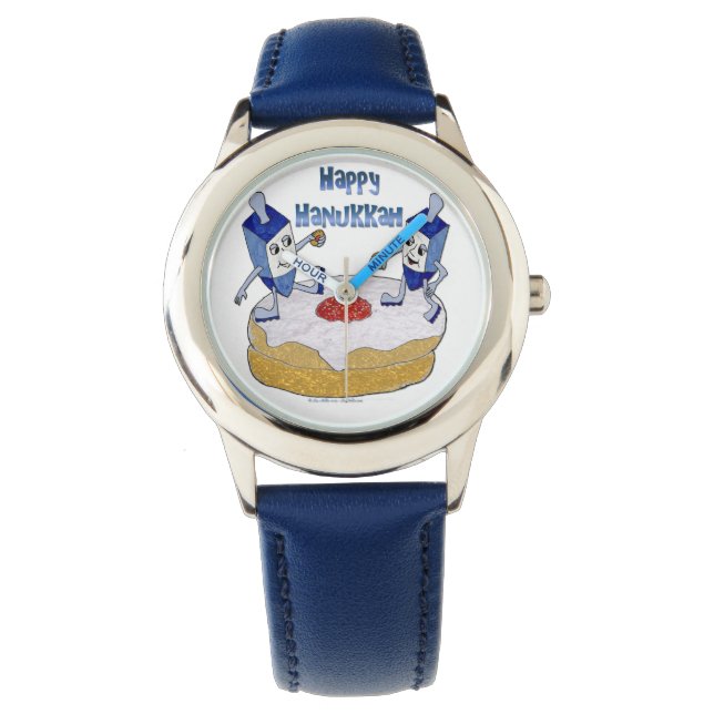 Montre Judaica Happy Hanukkah Dancing Dreidels (devant)