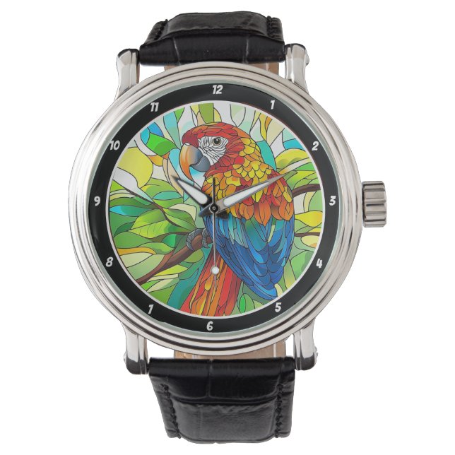 Montre Jungle Harmony" - Stained Glass Parrot (devant)